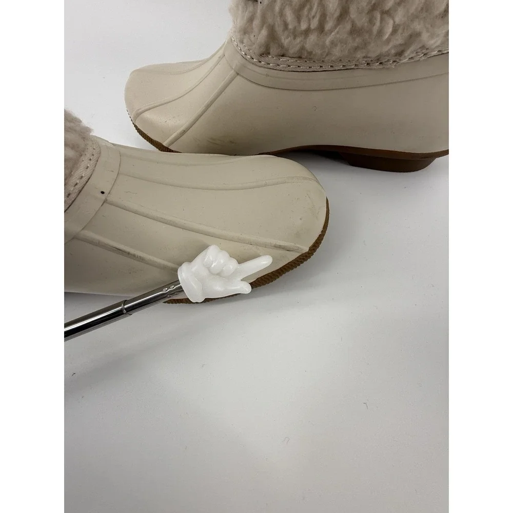 Sperry Saltwater Sherpa Duck Boots Waterproof‎ Lace Up Rain Booties Ivory 6.5